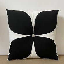 Load image into Gallery viewer, Sunbrella Flower Pillow in Black/Flax