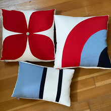 Load image into Gallery viewer, Sunbrella Groove Pillow in Logo Red/Air Blue