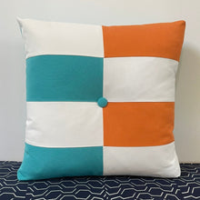Load image into Gallery viewer, Sunbrella Geo Stripe Pillow in Aruba/Tangerine