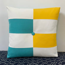 Load image into Gallery viewer, Sunbrella Geo Stripe Pillow in Aruba/Sunflower