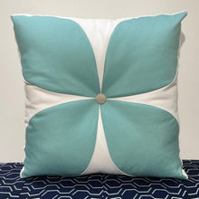 Load image into Gallery viewer, Sunbrella Flower Pillow in Glacier/Flax