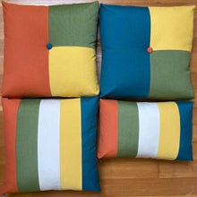 Load image into Gallery viewer, Sunbrella Cube Pillow in Cayenne/Cilantro/Daffodil