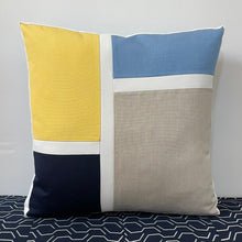 Load image into Gallery viewer, Sunbrella Blocks Pillow in Buttercup/Air Blue