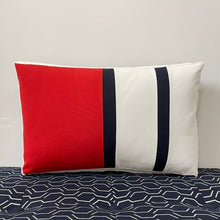 Load image into Gallery viewer, Sunbrella Duo Stripe Lumbar Pillow in Logo Red/Navy