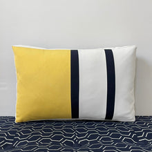 Load image into Gallery viewer, Sunbrella Duo Stripe Lumbar Pillow in Buttercup/Navy