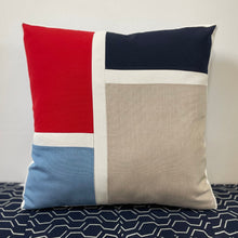 Load image into Gallery viewer, Sunbrella Blocks Pillow in Logo Red/Navy