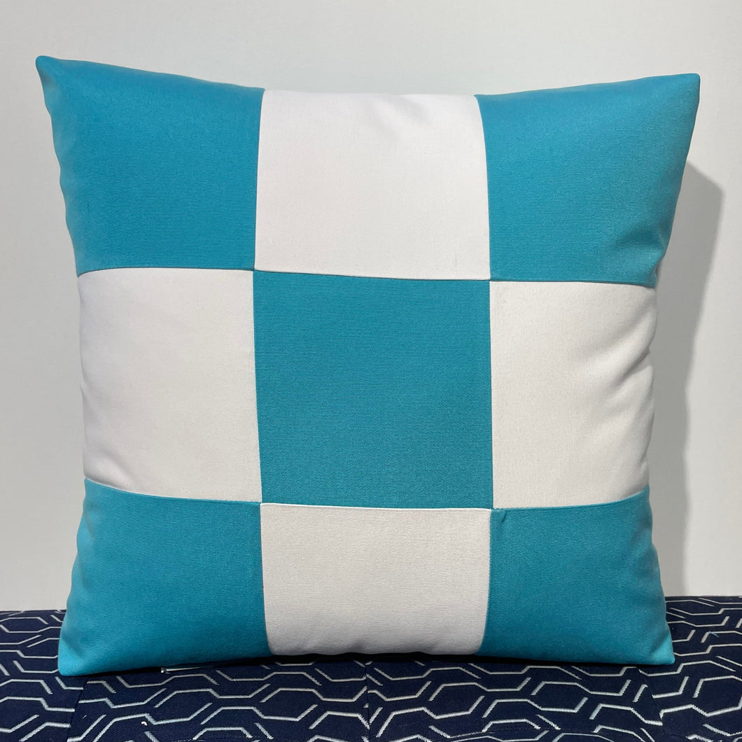 Sunbrella Checker Pillow in Aruba/White