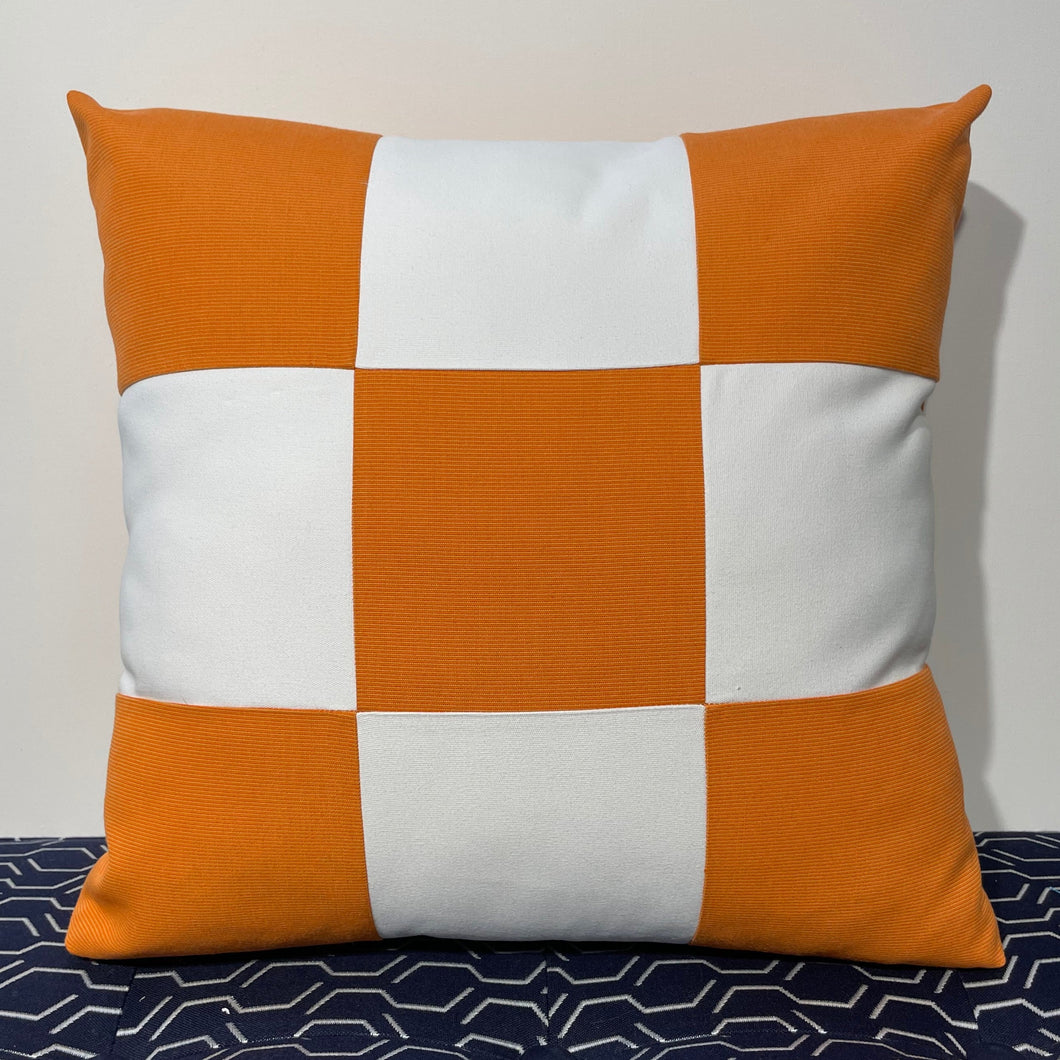 Sunbrella Checker Pillow in Tangerine/White