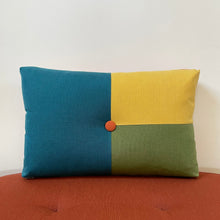 Load image into Gallery viewer, Sunbrella Cube Lumbar Pillow in Peacock/Daffodil/Cilantro
