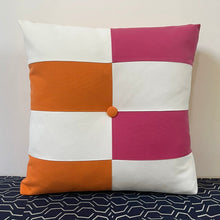 Load image into Gallery viewer, Sunbrella Geo Stripe Pillow in Tangerine/Hot Pink
