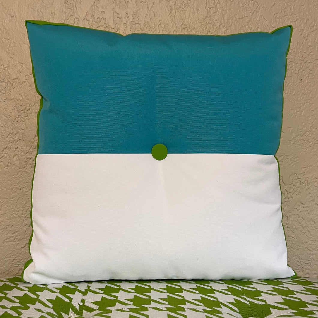 Sunbrella Split Square Pillow in Aruba/White/Macaw