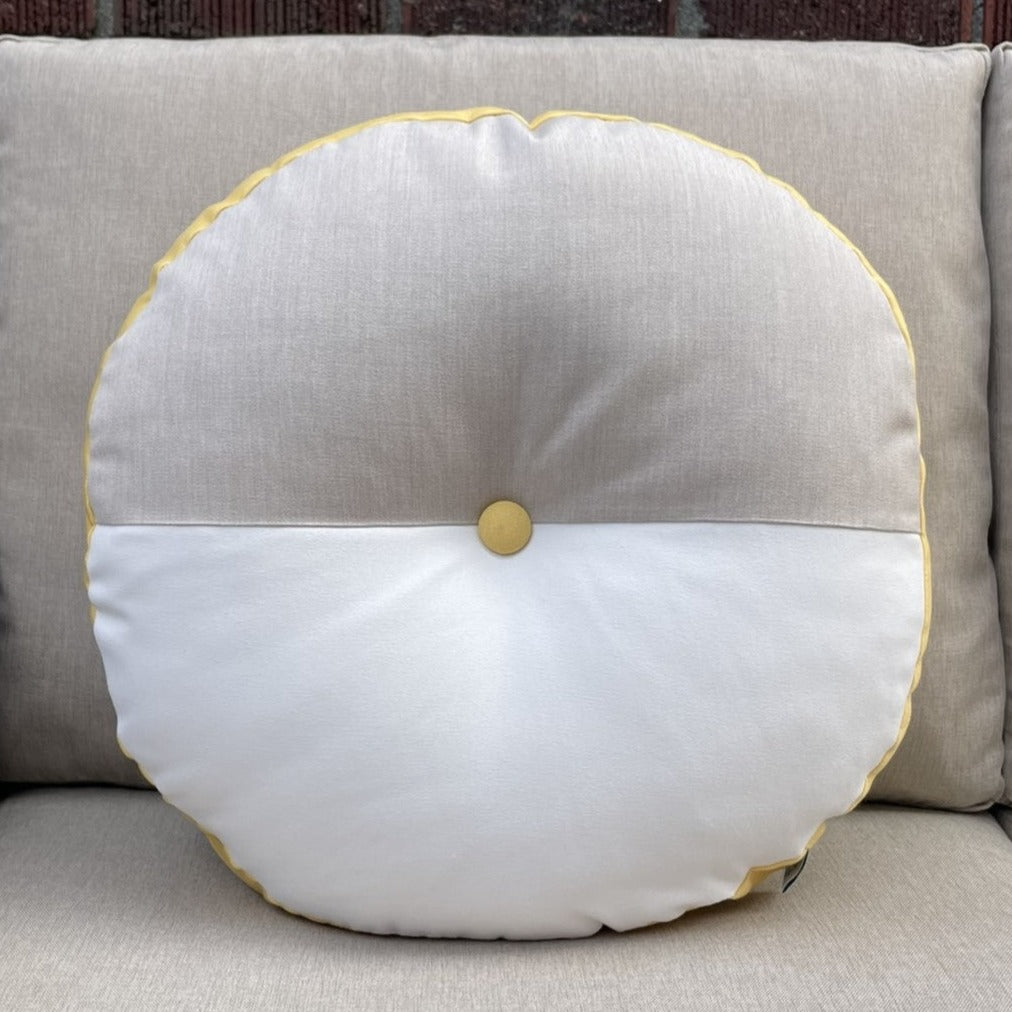 Sunbrella Split Circle Pillow in Flax/White/Buttercup