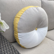 Load image into Gallery viewer, Sunbrella Split Circle Pillow in Flax/White/Buttercup
