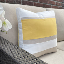 Load image into Gallery viewer, Sunbrella Rugby Stripe Pillow in Buttercup/White/Flax
