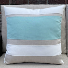 Load image into Gallery viewer, Sunbrella Rugby Stripe Pillow in Glacier/White/Flax
