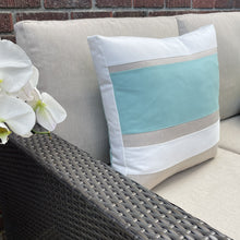 Load image into Gallery viewer, Sunbrella Rugby Stripe Pillow in Glacier/White/Flax
