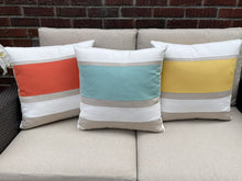 Load image into Gallery viewer, Sunbrella Rugby Stripe Pillow in Glacier/White/Flax
