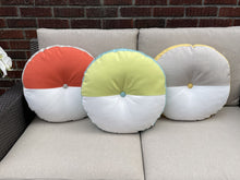 Load image into Gallery viewer, Sunbrella Split Circle Pillow in Melon/White/Flax
