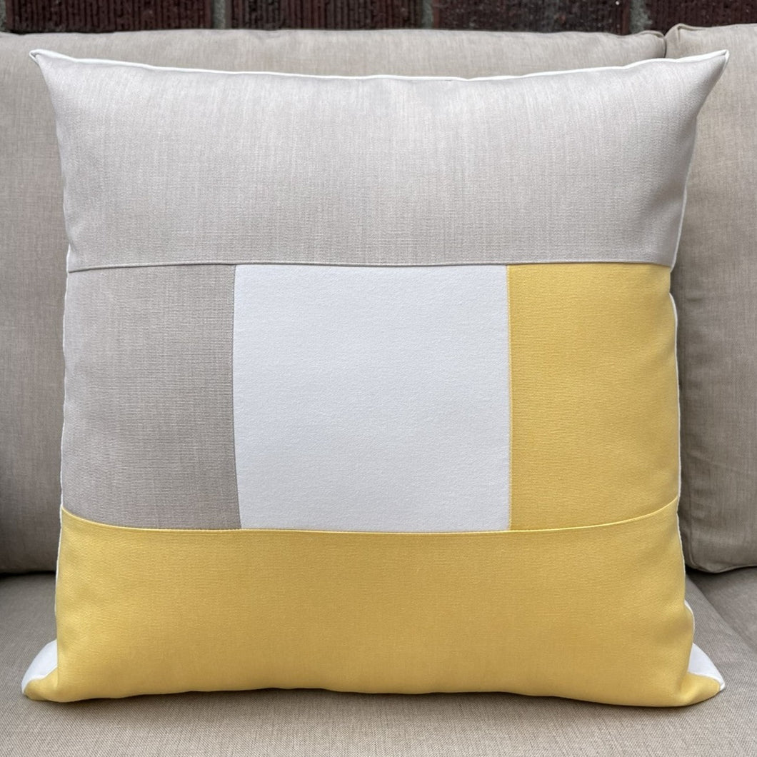 Sunbrella Frame Pillow in Flax/White/Buttercup