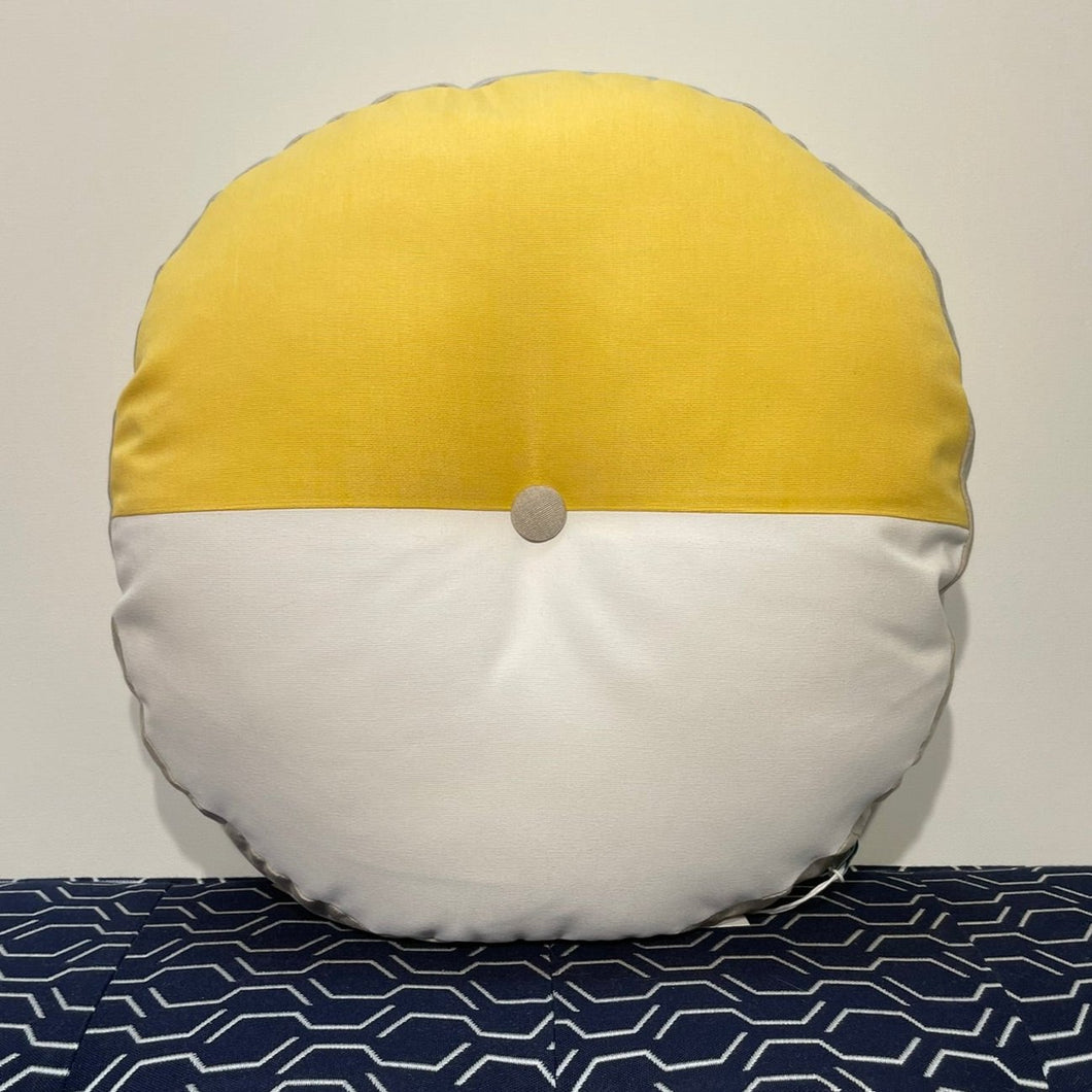 Sunbrella Split Circle Pillow in Buttercup/White/Flax