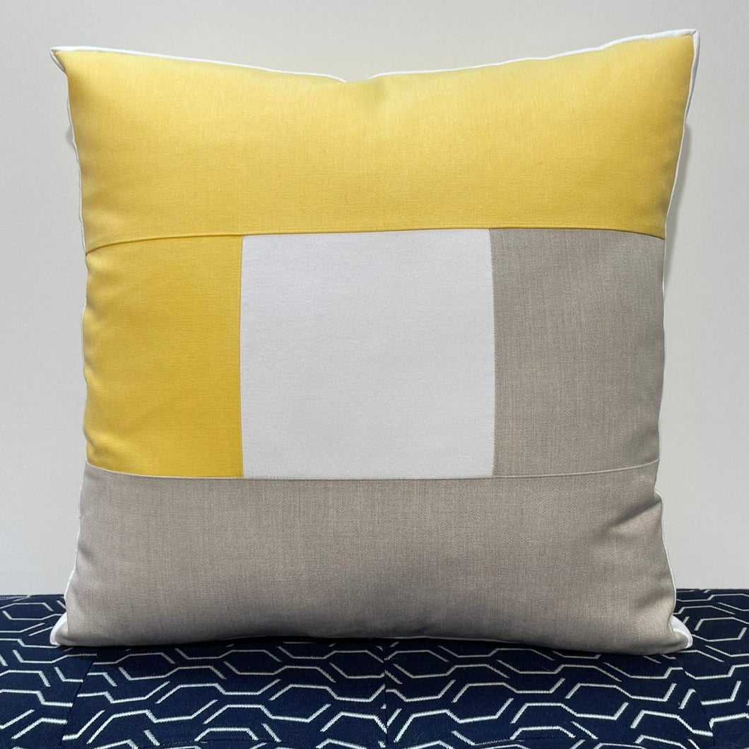 Sunbrella Windowbox Pillow in Buttercup/White/Flax