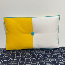 Load image into Gallery viewer, Sunbrella Split Lumbar Pillow in Sunflower/White/Aruba
