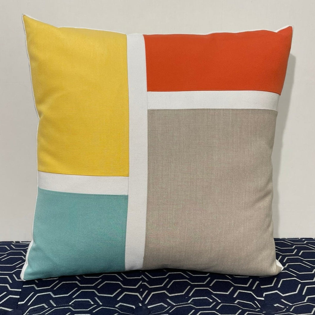 Sunbrella Blocks Pillow in Buttercup/Melon/Glacier