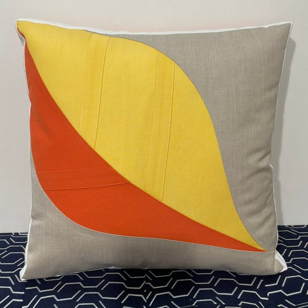 Sunbrella Leaf Pillow in Buttercup/Melon/Flax