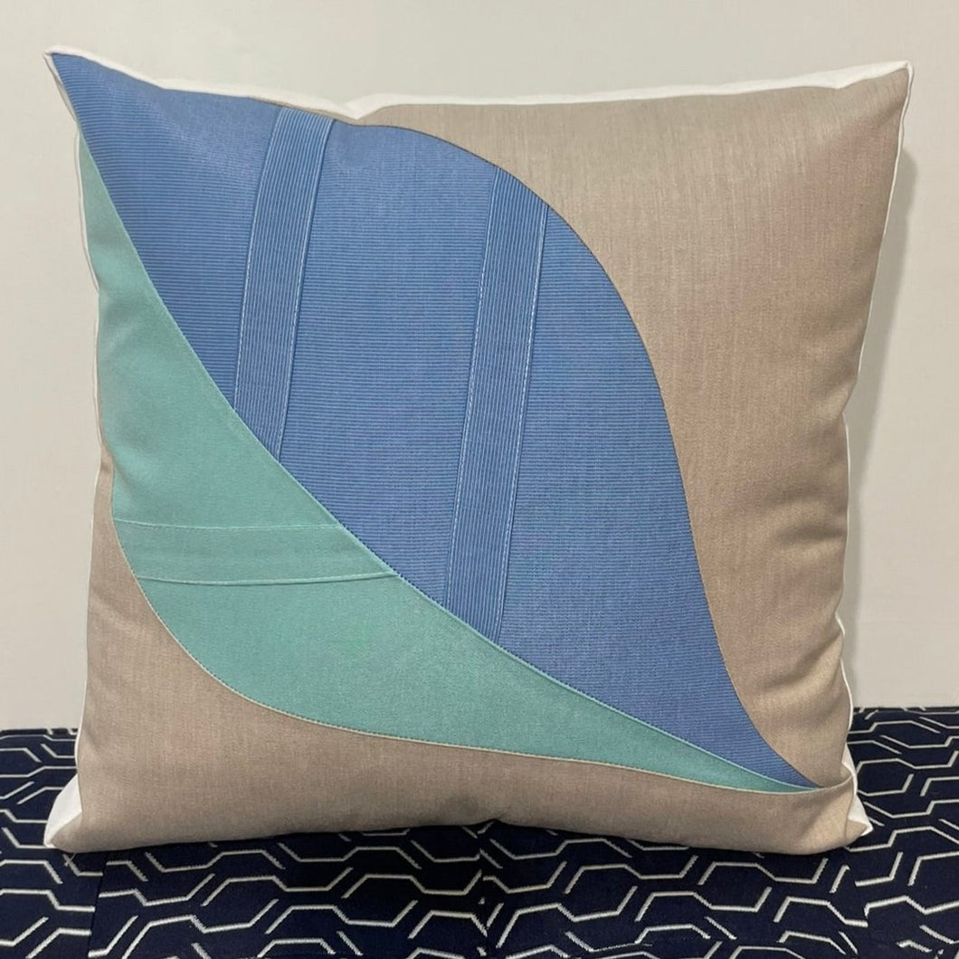 Sunbrella Leaf Pillow in Air Blue/Glacier/Flax