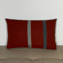 Load image into Gallery viewer, Sunbrella Duo Stripe Lumbar Pillow in Henna/Charcoal/Flint
