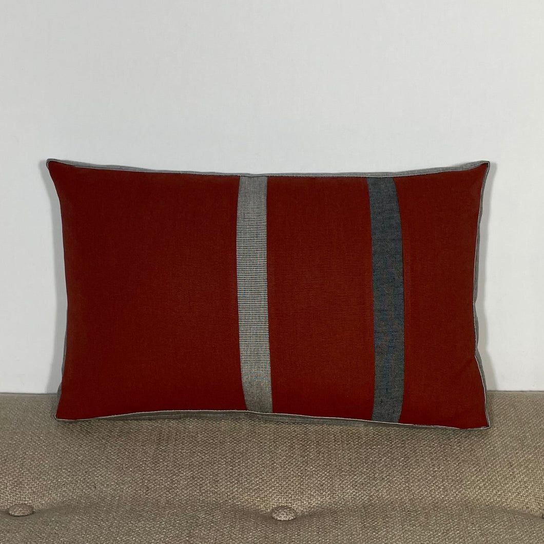 Sunbrella Duo Stripe Lumbar Pillow in Henna/Charcoal/Flint