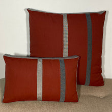 Load image into Gallery viewer, Sunbrella Duo Stripe Lumbar Pillow in Henna/Charcoal/Flint
