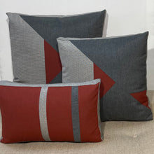 Load image into Gallery viewer, Sunbrella Duo Stripe Lumbar Pillow in Henna/Charcoal/Flint
