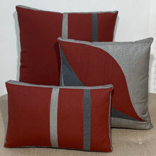 Load image into Gallery viewer, Sunbrella Duo Stripe Lumbar Pillow in Henna/Charcoal/Flint
