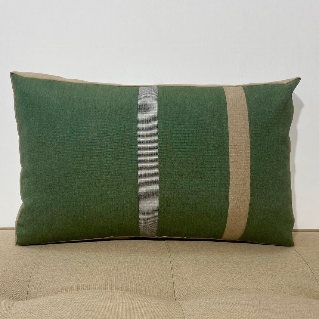 Sunbrella Duo Stripe Lumbar Pillow in Fern/Heather Beige/Flint