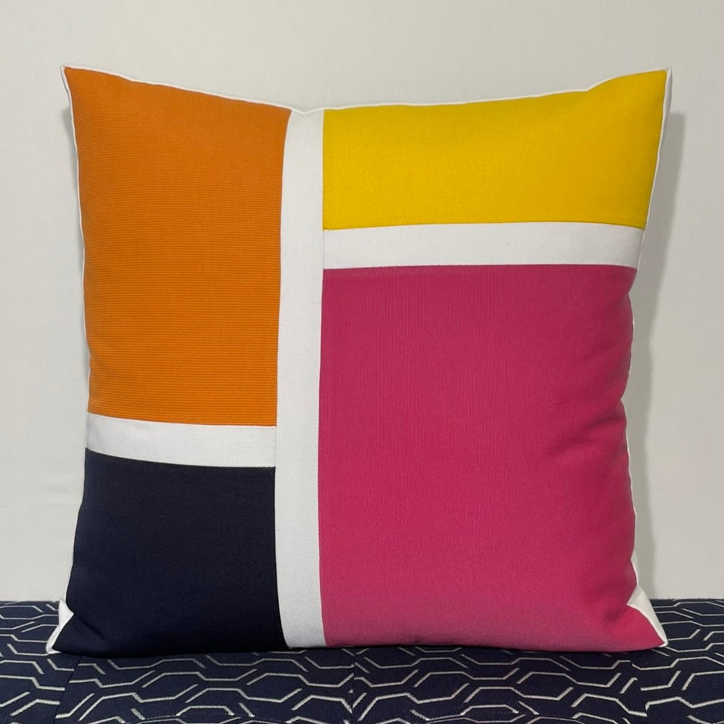 Sunbrella Blocks Pillow in Hot Pink/Tangerine