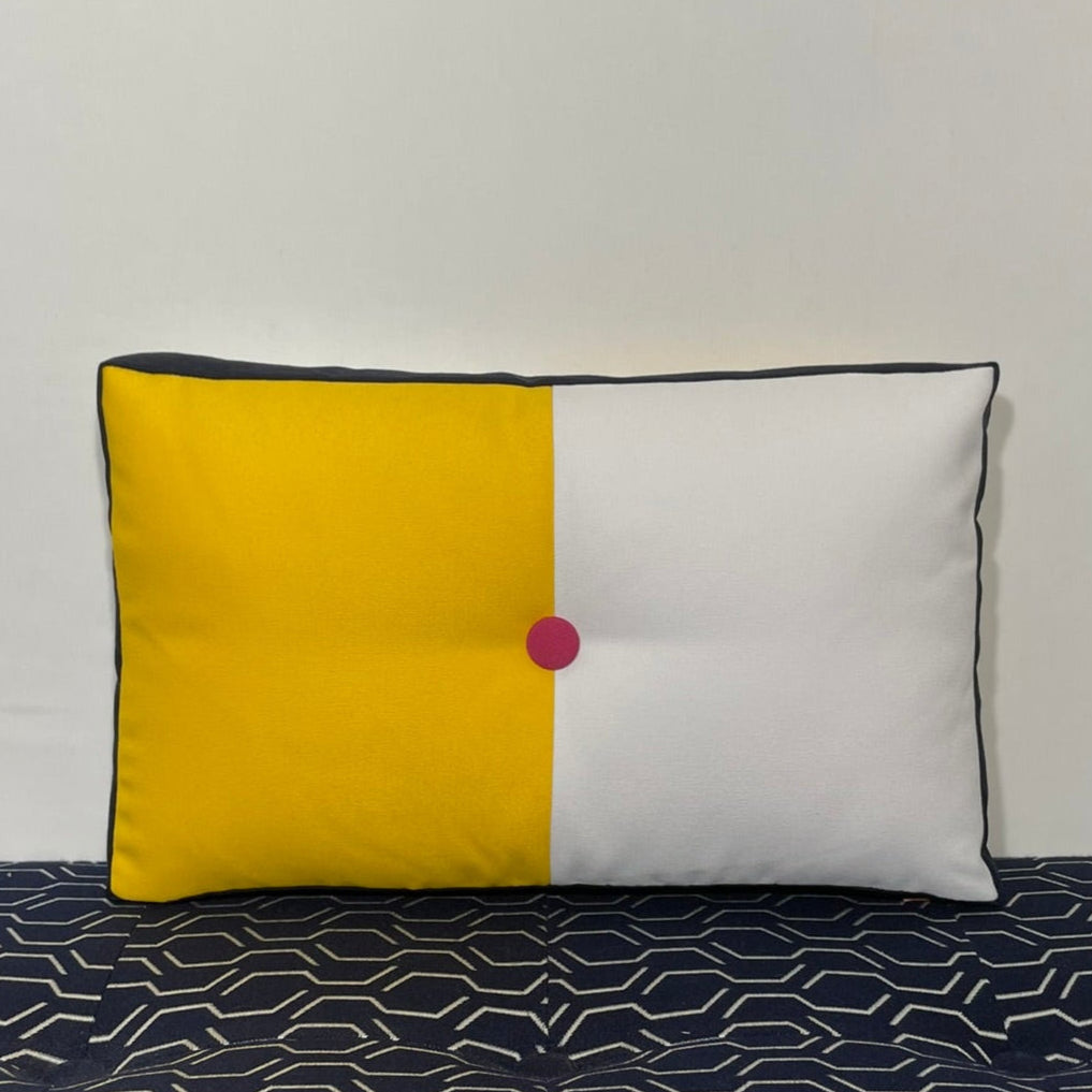 Sunbrella Splits Lumbar Pillow in Sunflower/Hot Pink