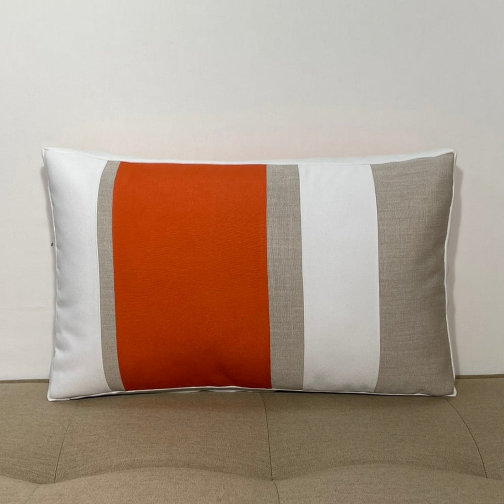 Sunbrella Multi Stripe Lumbar Pillow in Melon/Flax