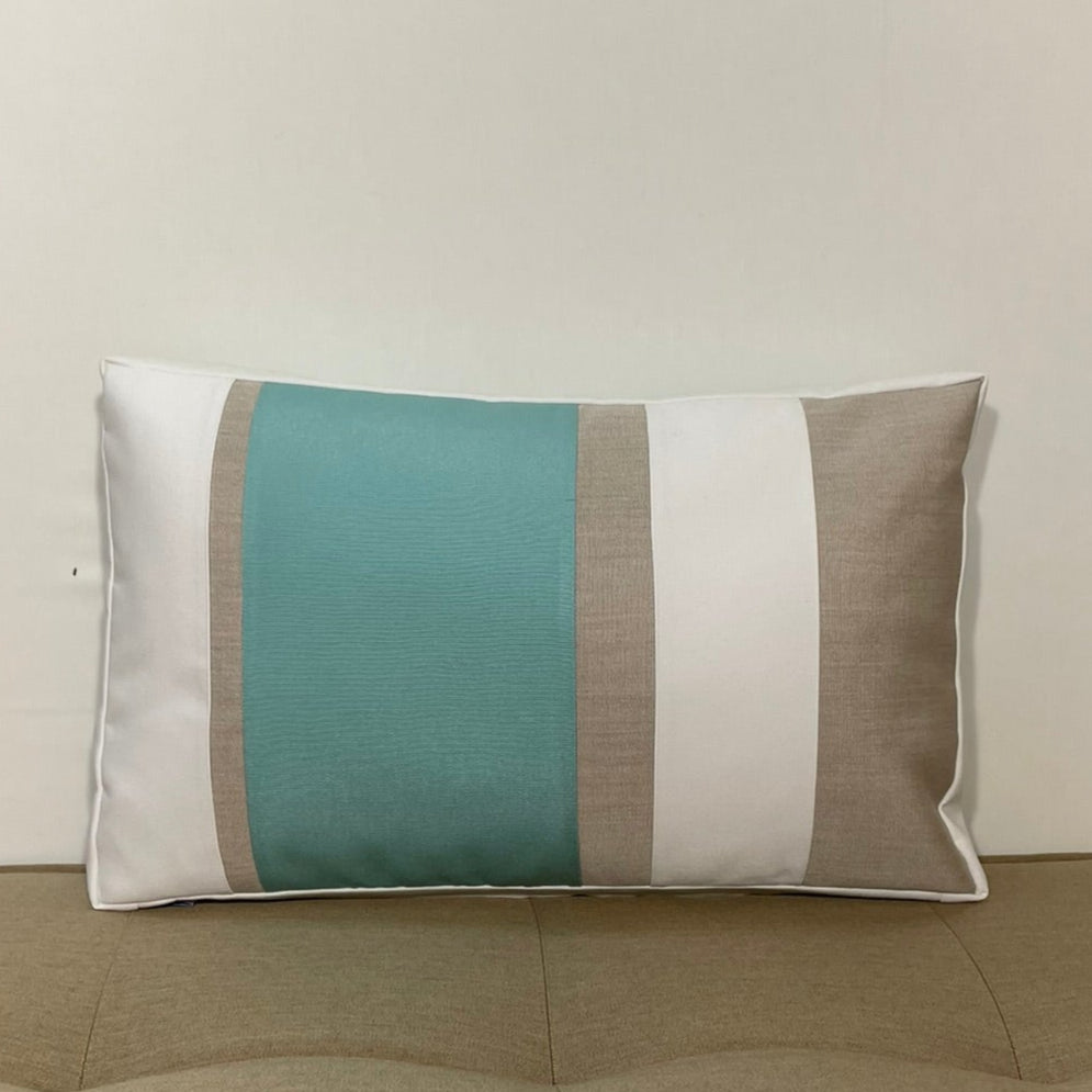 Sunbrella Multi Stripe Lumbar Pillow in Glacier/Flax