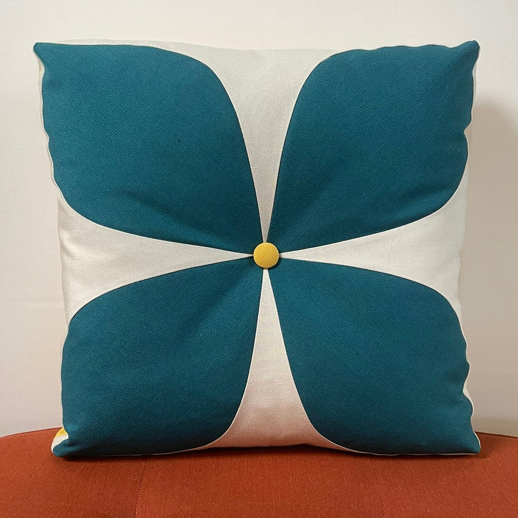 Sunbrella Mod Flower Pillow in Peacock/Daffodil