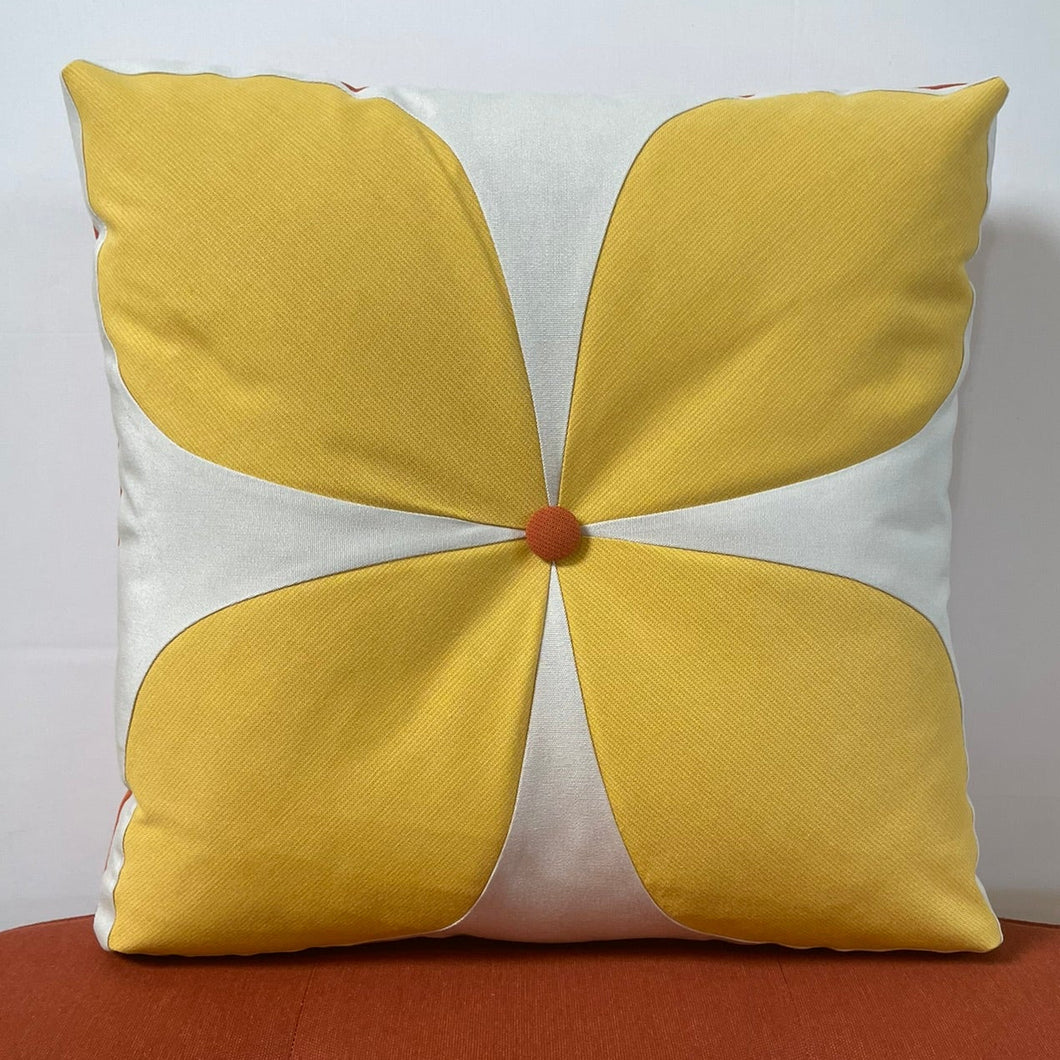 Sunbrella Mod Flower Pillow in Daffodil/Cayenne