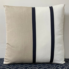 Load image into Gallery viewer, Sunbrella Duo Stripe Large Pillow in Flax/Navy
