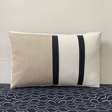 Load image into Gallery viewer, Sunbrella Duo Stripe Lumbar Pillow in Flax/Navy
