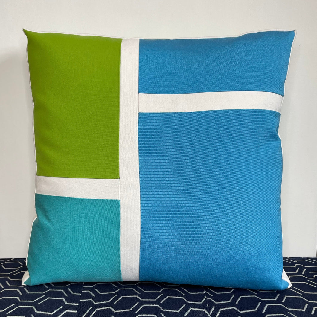 Sunbrella Mod Pillow in Cyan/Macaw/Aruba