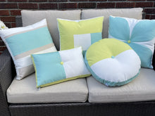 Load image into Gallery viewer, Sunbrella Rugby Stripe Pillow in Glacier/White/Flax
