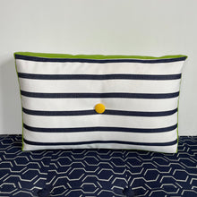 Load image into Gallery viewer, Sunbrella Rectangle Pillow in Navy Stripe &amp; Macaw
