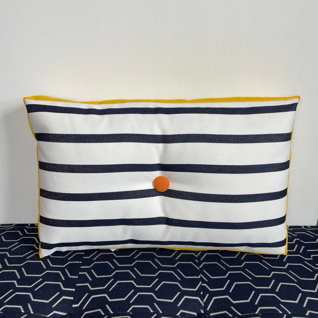 Sunbrella Rectangle Pillow in Navy Stripe & Sunflower