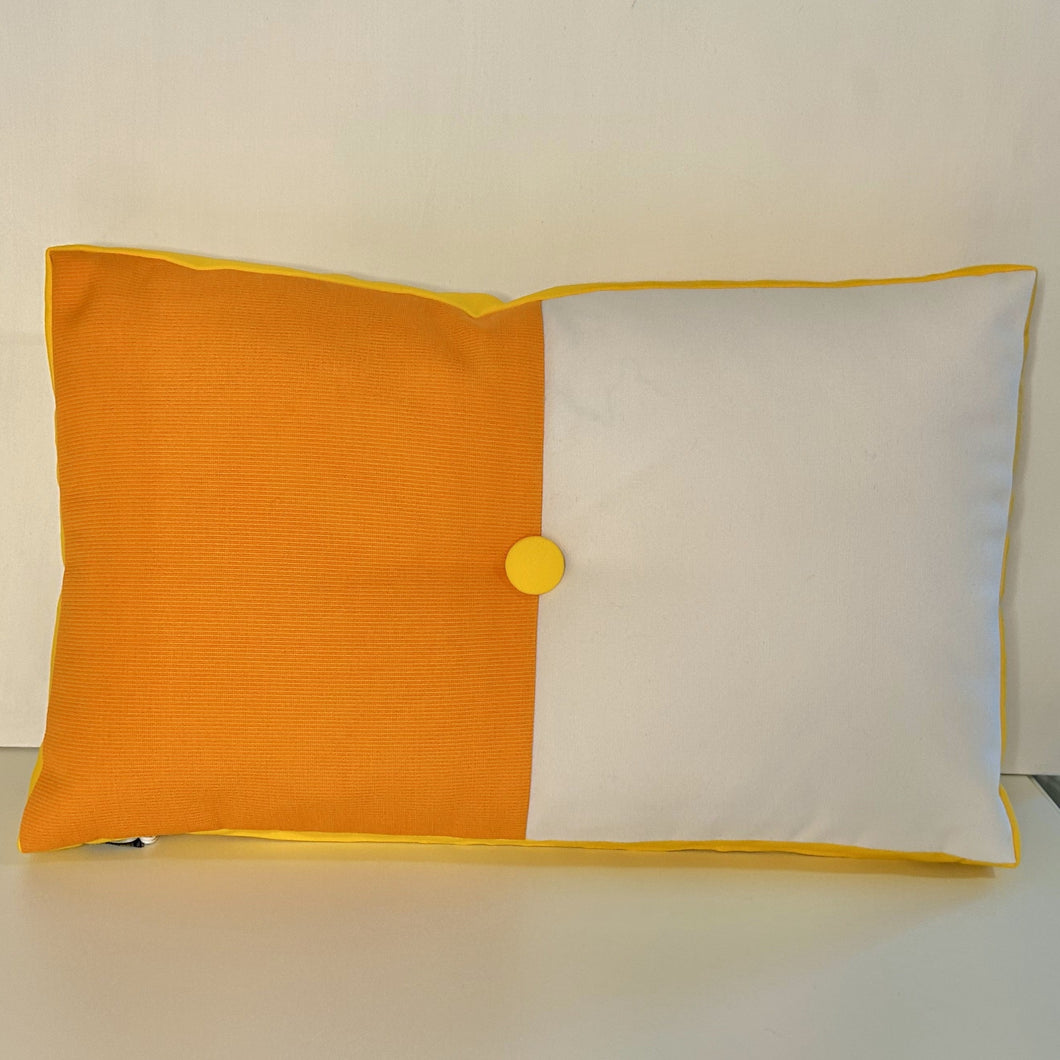 Sunbrella Split Rectangle Pillow in Tangerine/White/Sunflower